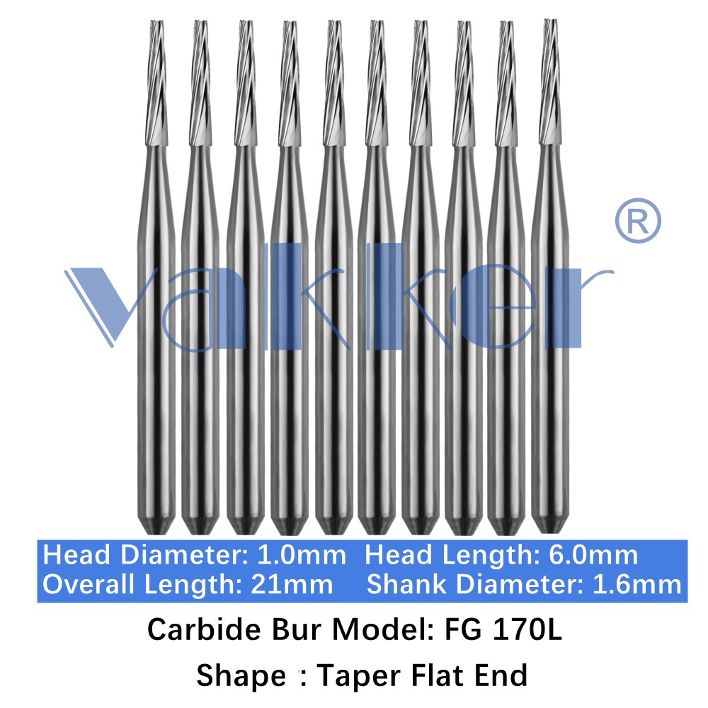 10-100pcs Dental Tungsten Carbide Burs Long Shank Taper Flat End Burs FG 170L