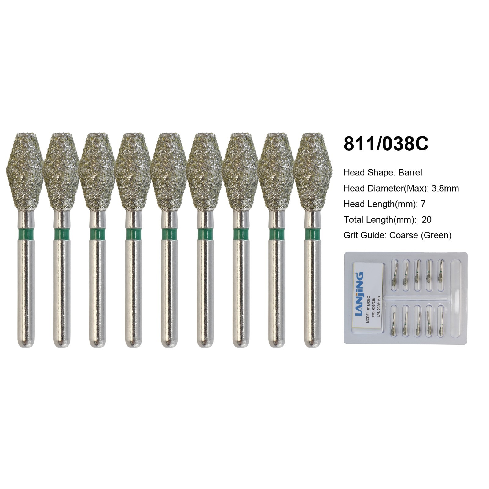 Dental Diamond Bur 811/038C Barrel Diamond Bur Coarse Grit High Speed FG