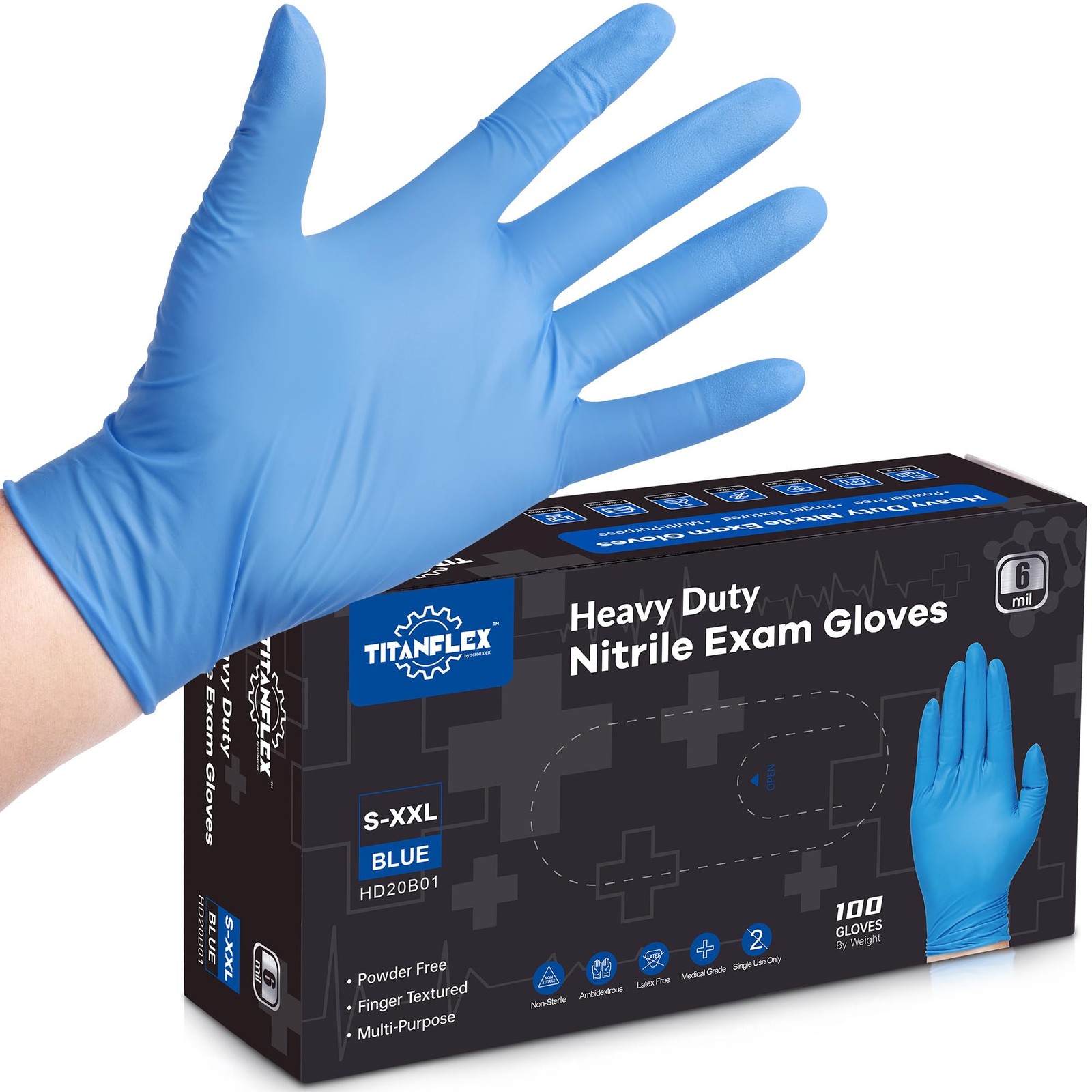 Nitrile Exam Gloves, Blue, 6-mil, XL, Box of 100, Heavy Duty Nitrile Gloves D…