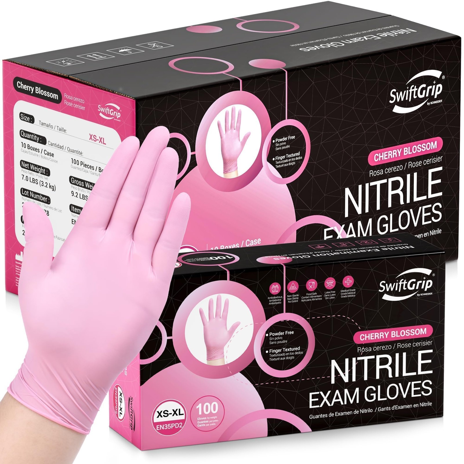 SwiftGrip Pink Nitrile Gloves, 3mil, Industrial Gloves Disposable Latex Free,…