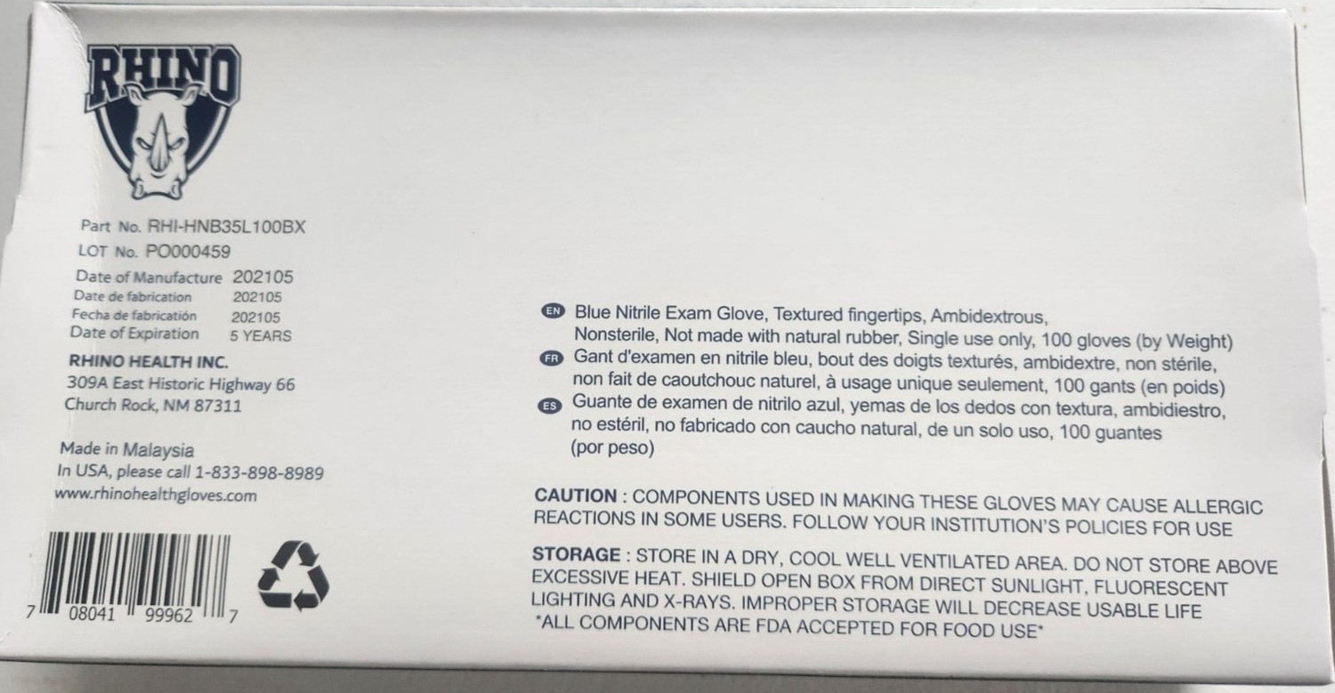 1000 Case /10 Boxes – Rhino Nitrile Powder Free Disposable Gloves – Large