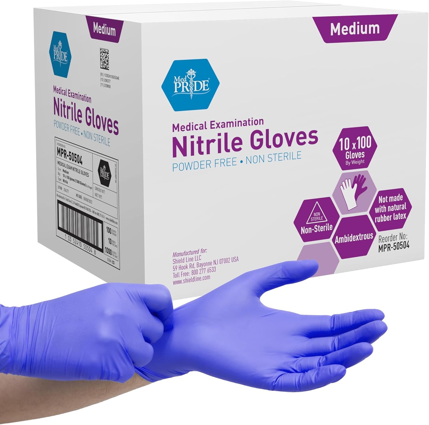 MedPride Powder-Free Nitrile Exam Gloves, Medium, Medium (Pack of 1000)