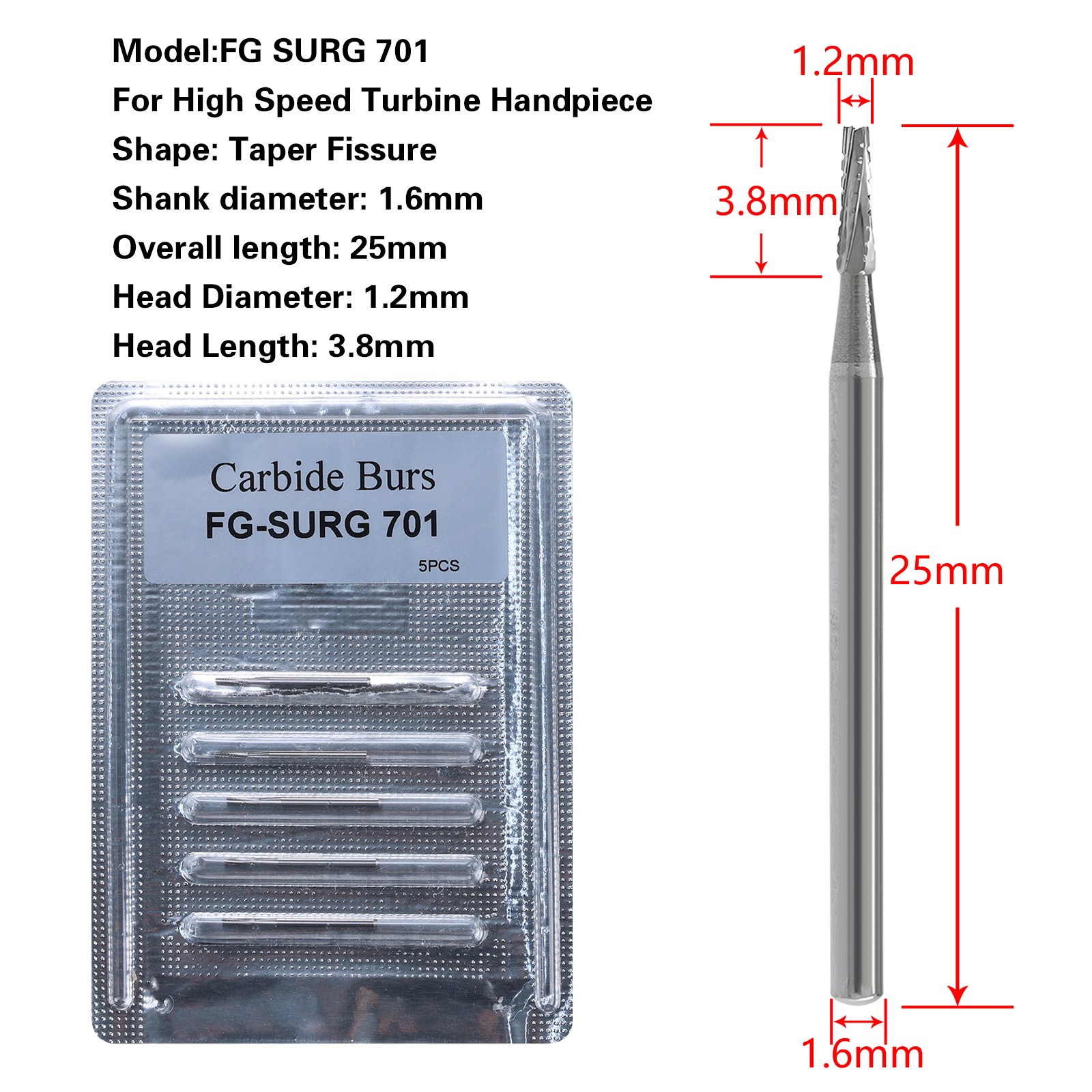 Dental Carbide Burs FG SURG 701 Surgical Midwest Type sa
