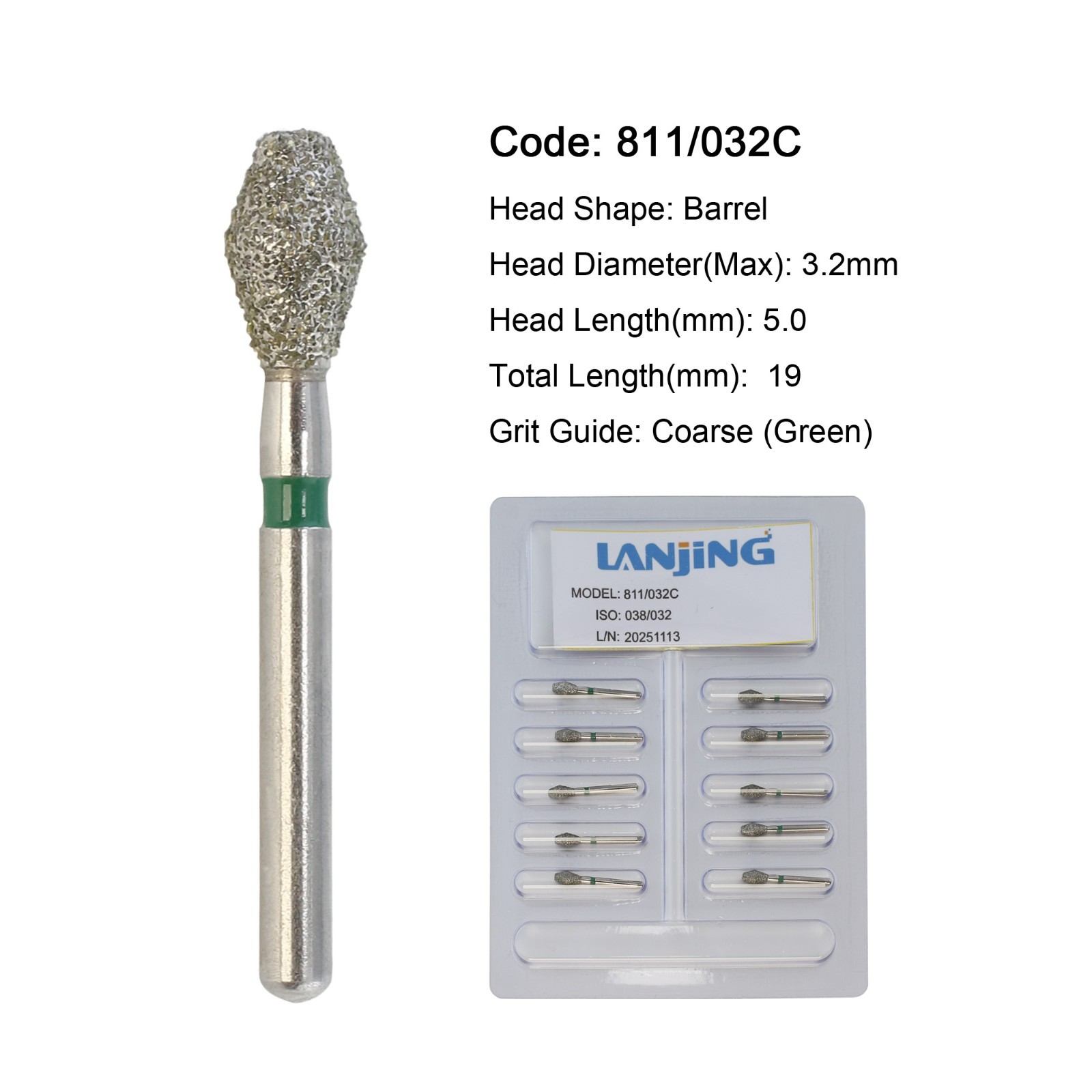 Dental Diamond Burs Barrel FG 811/032C 811/032SC Super Coarse High Speed Bur