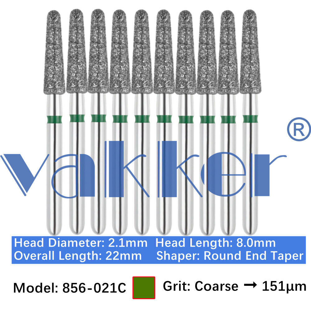 10pc Dental FG High Speed Diamond Burs Round End Taper Burs 856-021C Coarse Grit