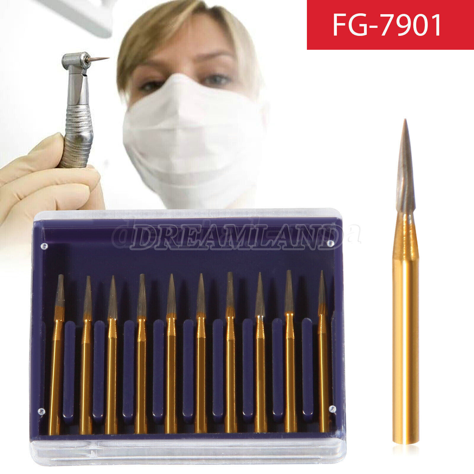 Dental Tungsten Carbide Gold Burs Trimming / Finishing / Polishing Flame FG7901