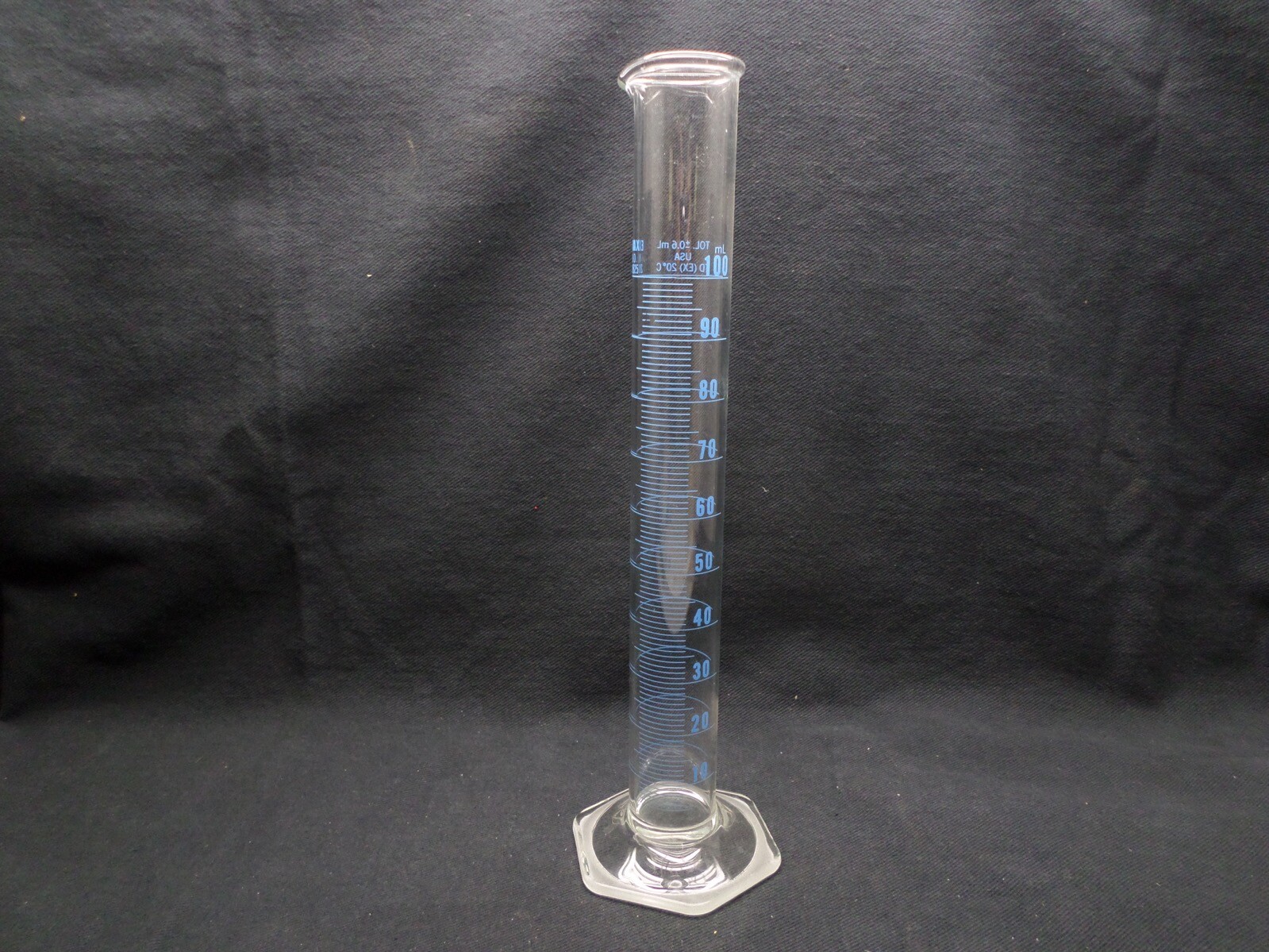 Kimax EXAX 100mL Class B TD Blue Metric Scale Glass Cylinder No Bumper 20025-100