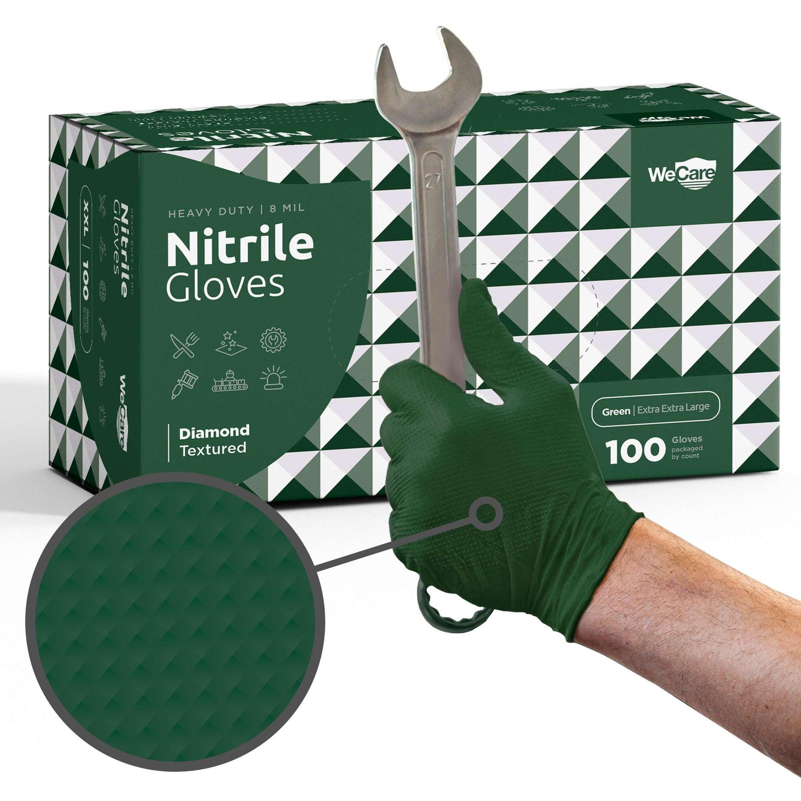 Green 8 Mil Nitrile Gloves X Large 100 Pack – Heavy Duty Mechanic Gloves, wit…