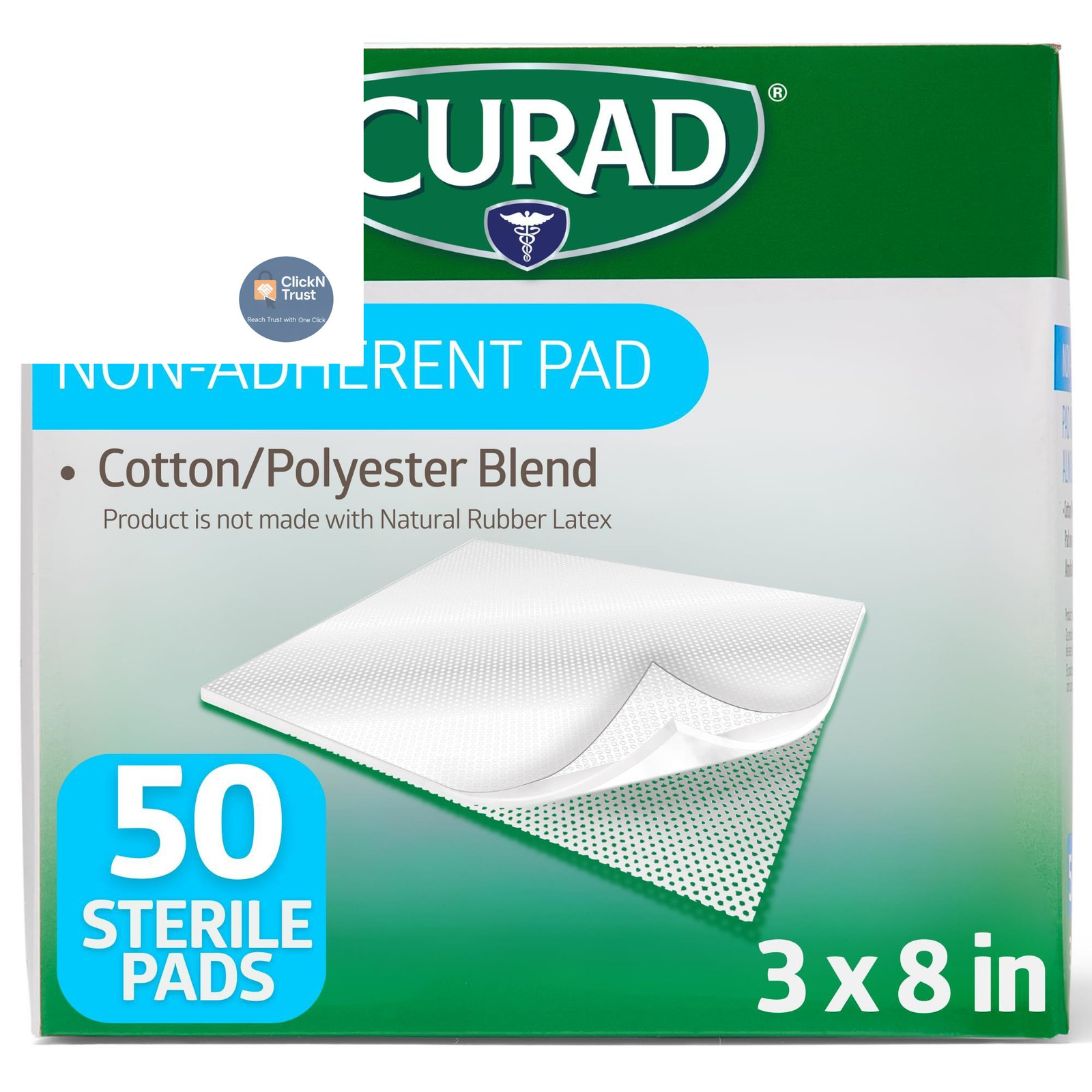 CURAD Sterile Non-Adherent Pad, 3×8 (Pack of 50) 3″ x 8″, White