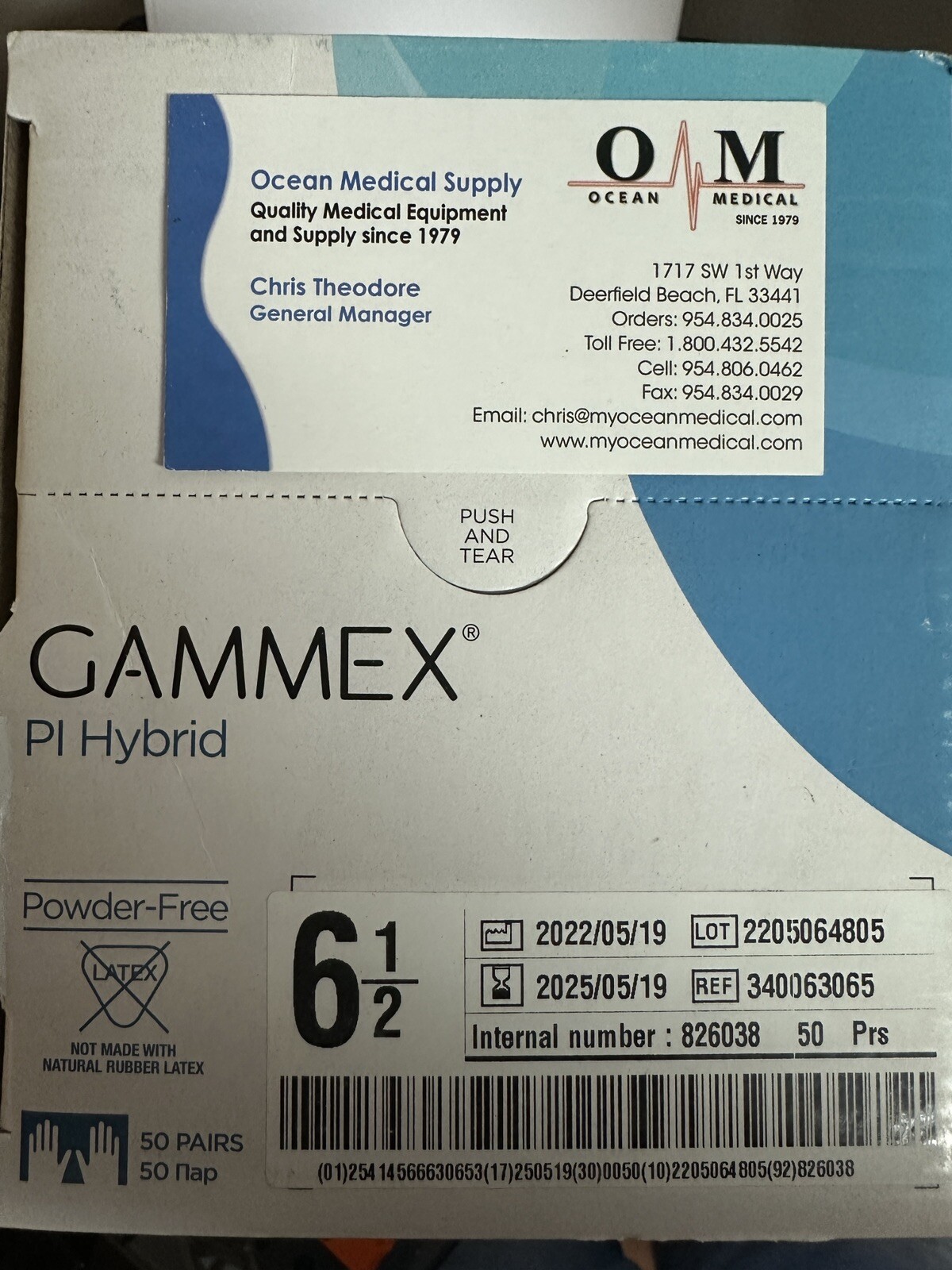 *50-Pairs* Ansell Gammex PI Hybrid PF Surgical Size-6.5 Gloves 340063065