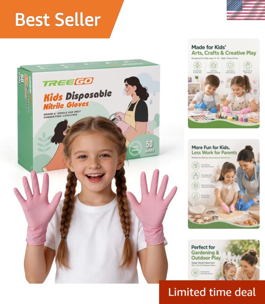 Kids Disposable Gloves for Ages 4–8, Pink Kids Nitrile Gloves Food Safe Latex…