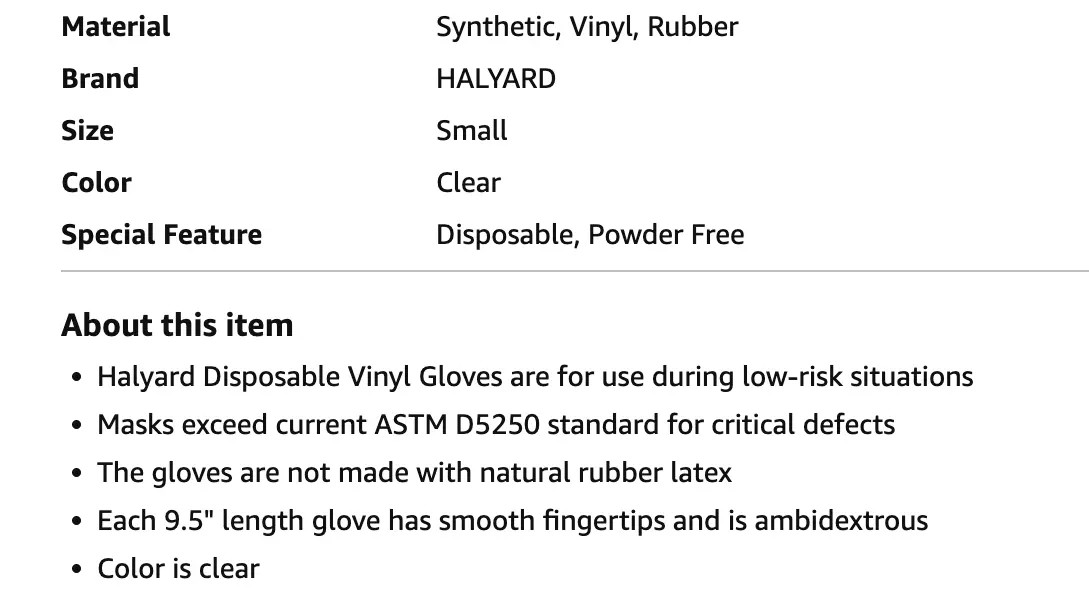 HALYARD Safeskin Synthetic Exam Glove, Powder Free, Small Box Of 100 Gloves