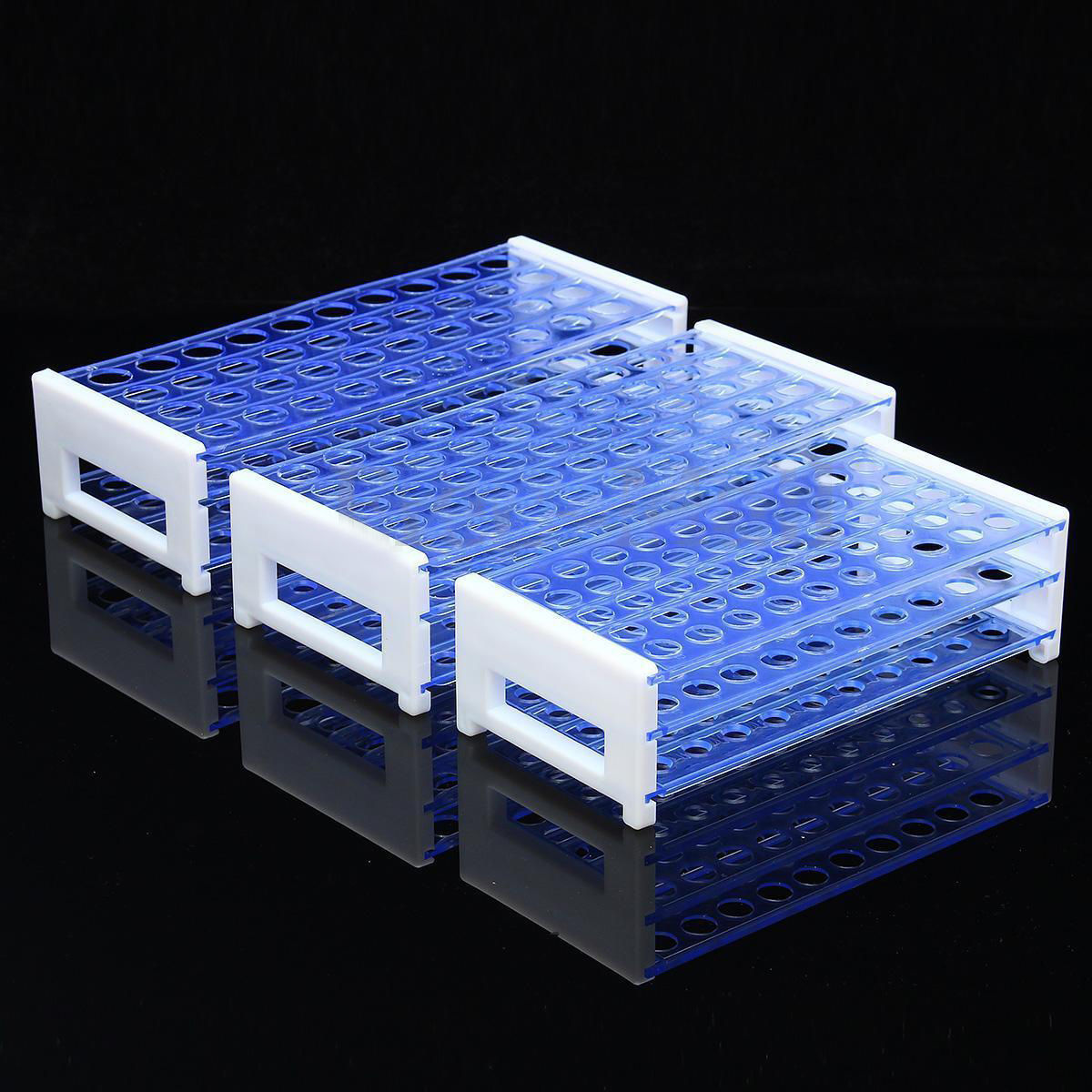 25/50pcs Plastic Test Tubes Vials with Caps & Pipe Rack Holder Stand 40/50 Holes