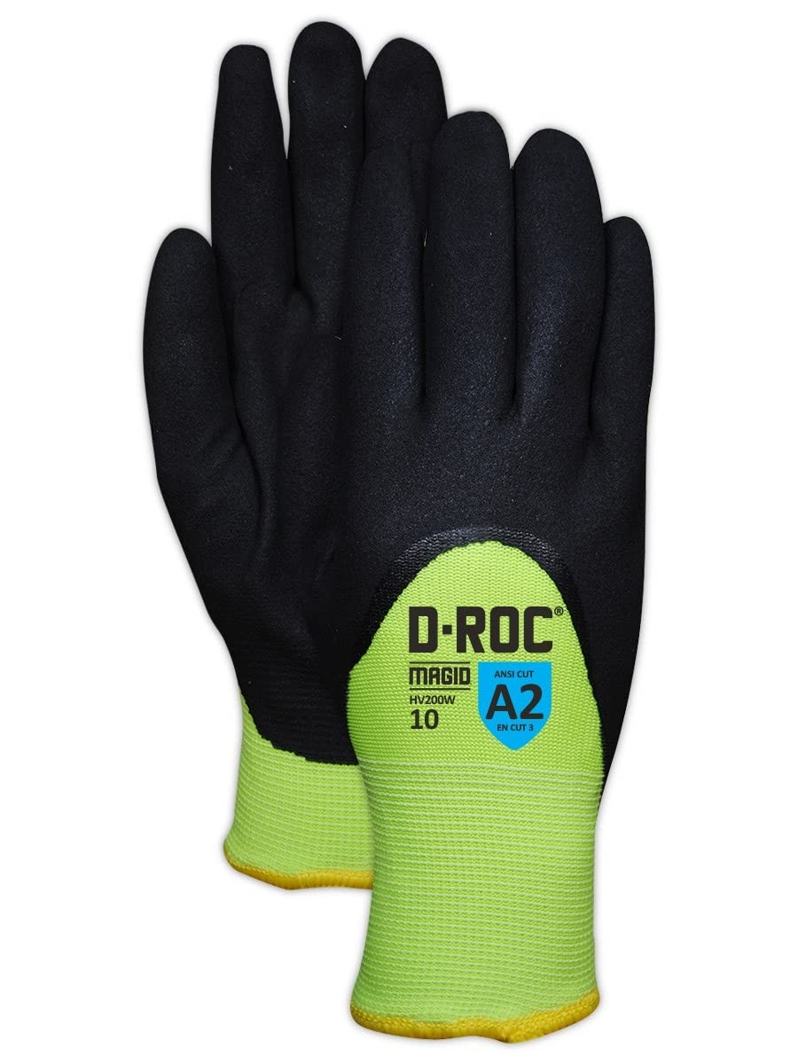 Magid Roc Ansi A2 Hi-Vis Thermal Sandy Nitrile Coated Work Gloves 12 Pairs Size