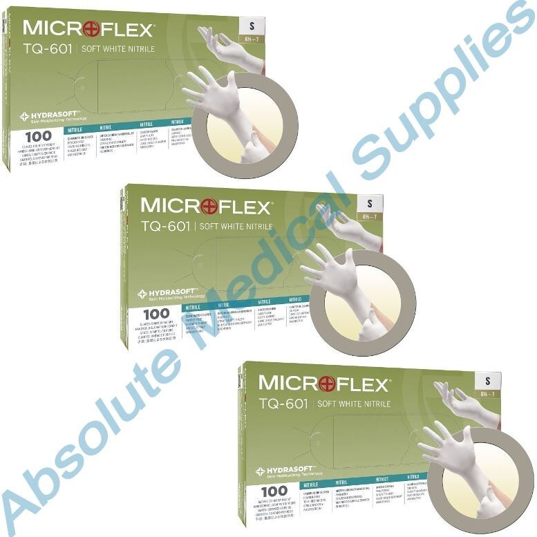 *300-Gloves* MicroFlex Soft White PF Hydrasoft Nitrile Exam Small TQ-601-S