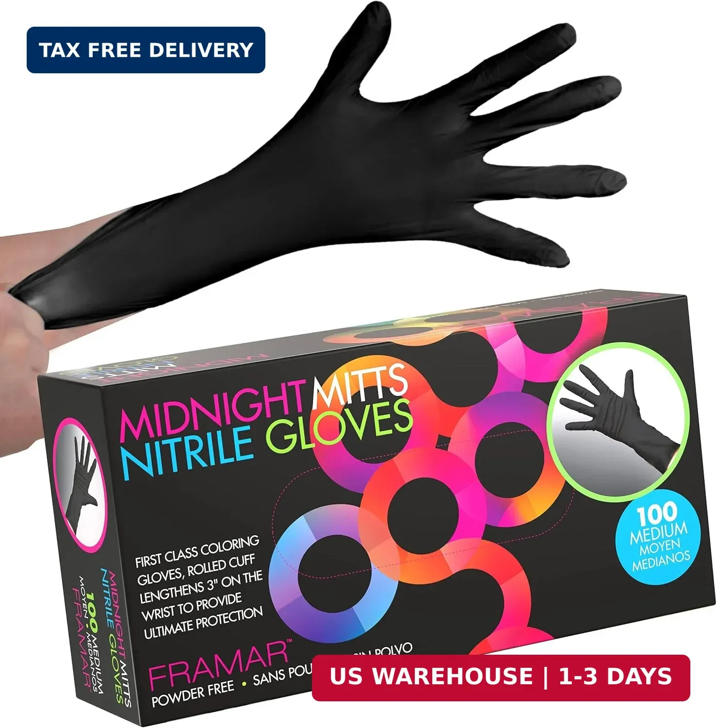 FRAMAR Powder Free Nitrile Gloves Medium – 12 INCH Black Gloves Disposable Latex