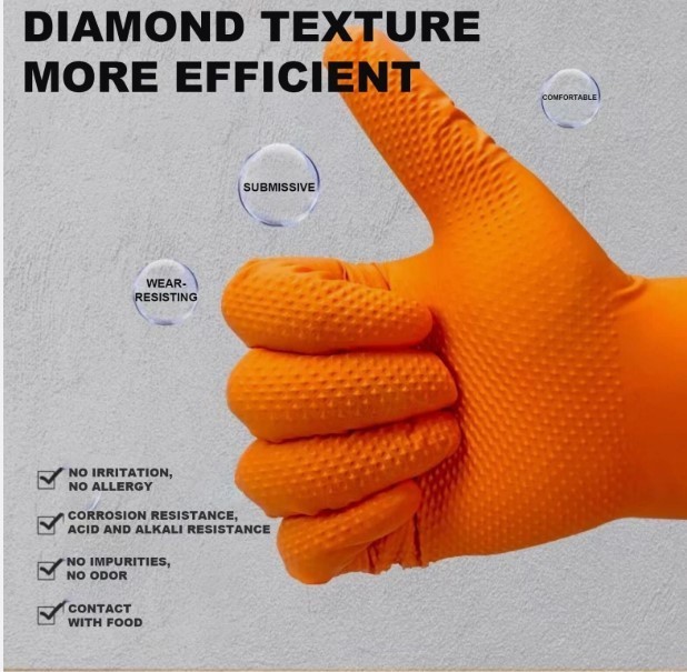 5/100’s (500) XX-LARGE 8 Mil Diamond Textured Orange Nitrile Sure-Tac Gloves