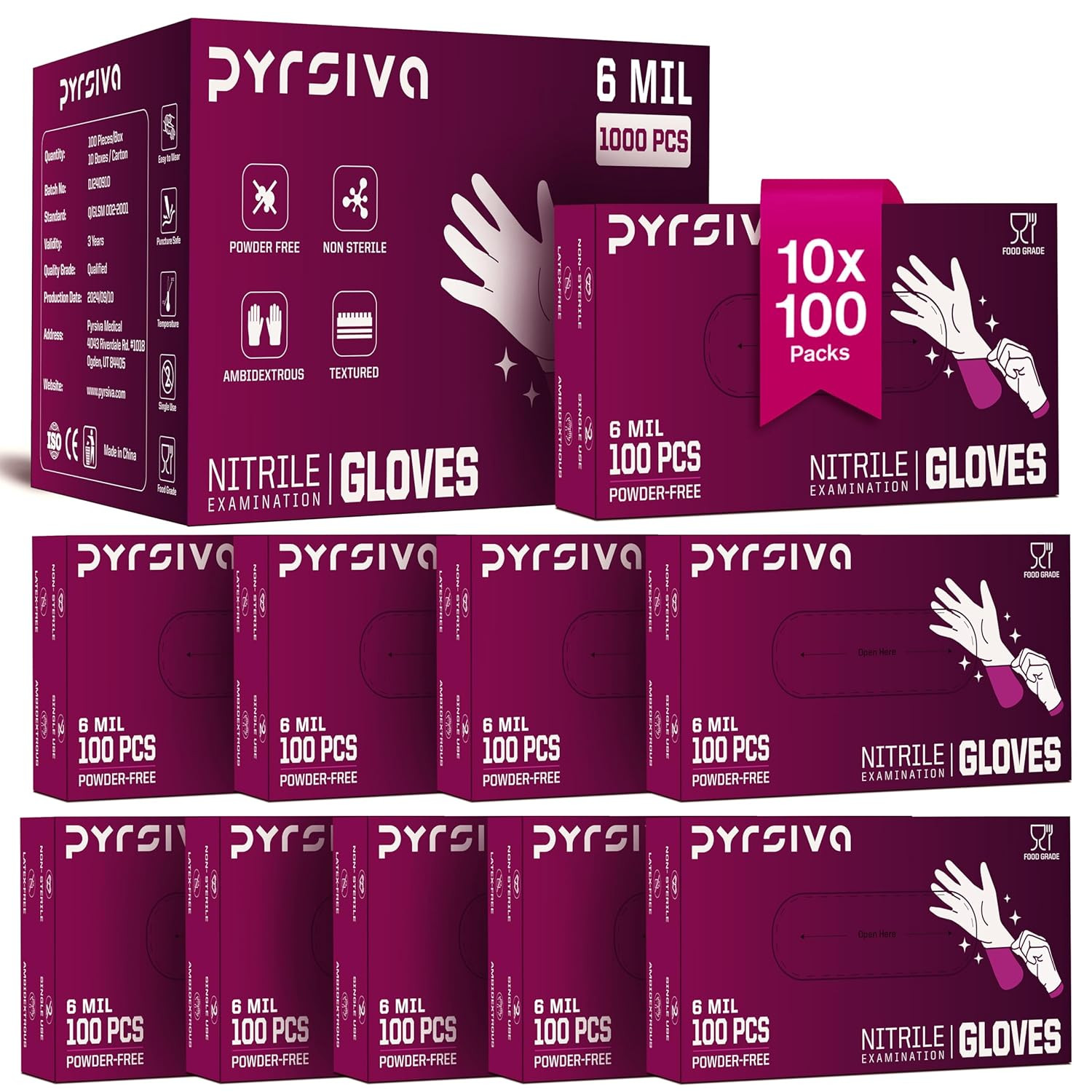 6Mil Black Nitrile Disposable Medical Exam Gloves – Heavy Duty 1000 PCS Gloves P
