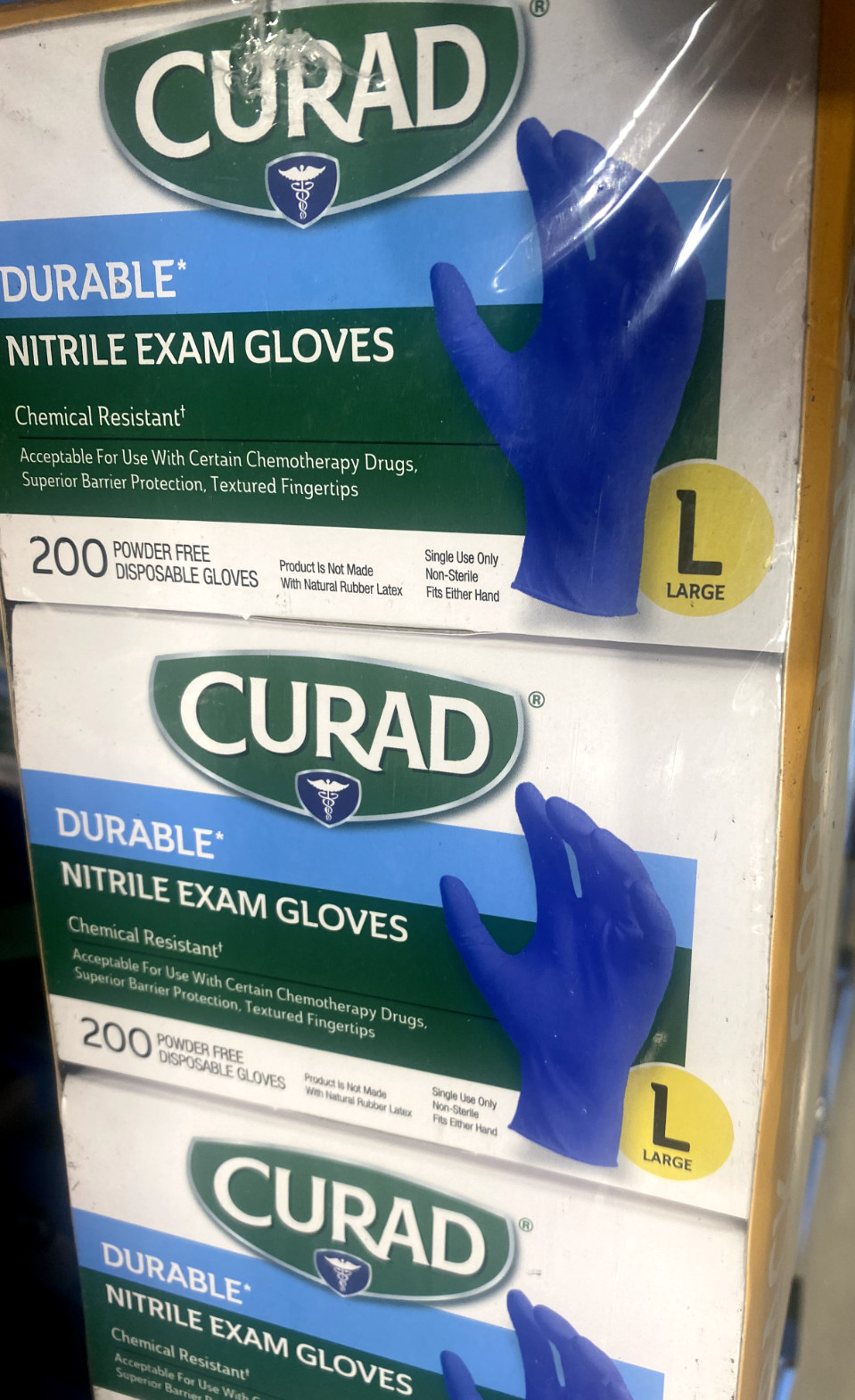 Curad Durable Nitrile Exam Gloves Chemical Resistant 600 Pack Small/Medium/Large