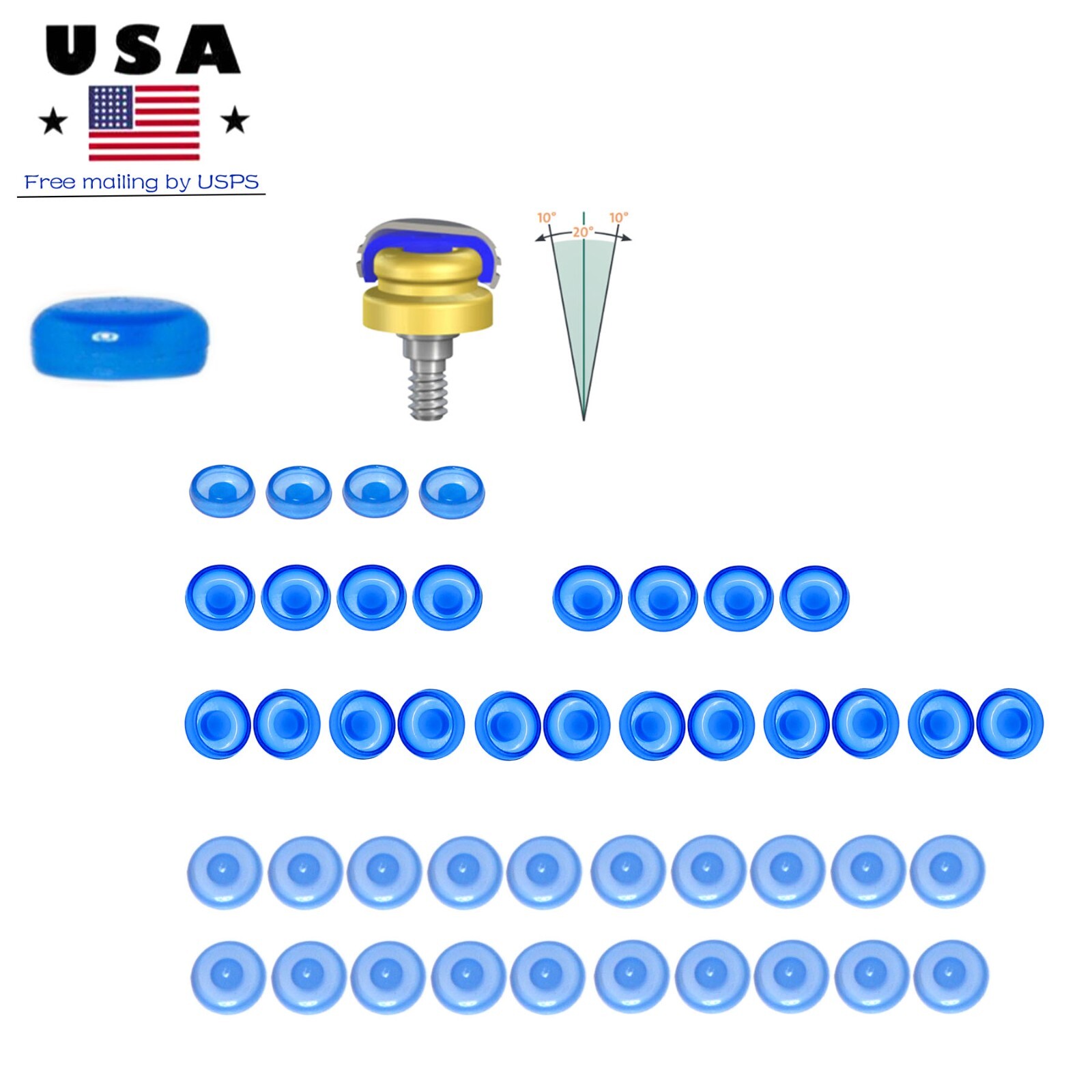 US Implants Replacement Locator Male cap Retention Cap Inserts set Blue 1.2 lbs