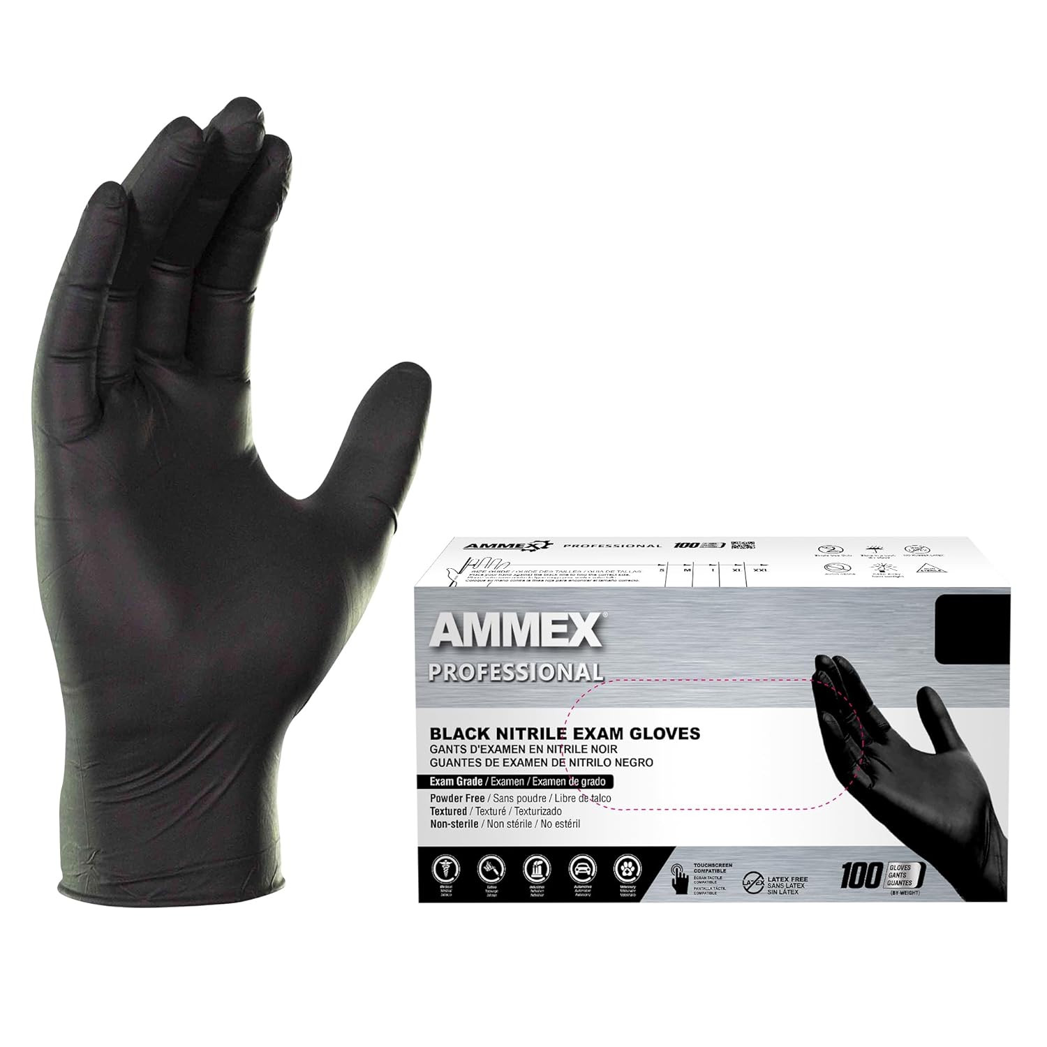 Black Nitrile Disposable Exam Gloves, 3 Mil, Latex & Powder Free, Food-Safe, Tex