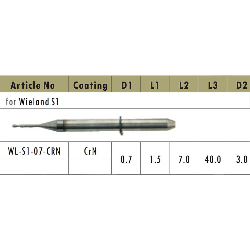1PC Dental Lab Bur CAD/CAM Milling Burs for PMMA WL-S1-07-CRN for Wieland S1