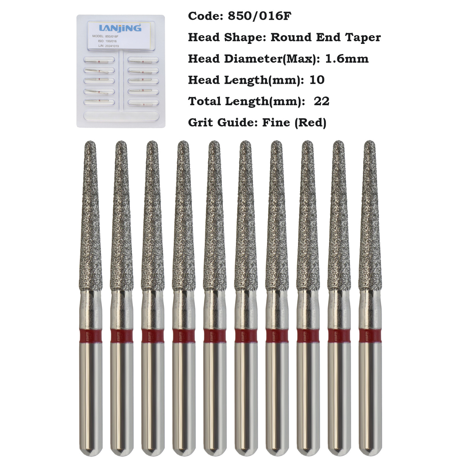 Dental Diamond Burs 850 856 Round End Taper Coarse FG Friction Grip High Speed