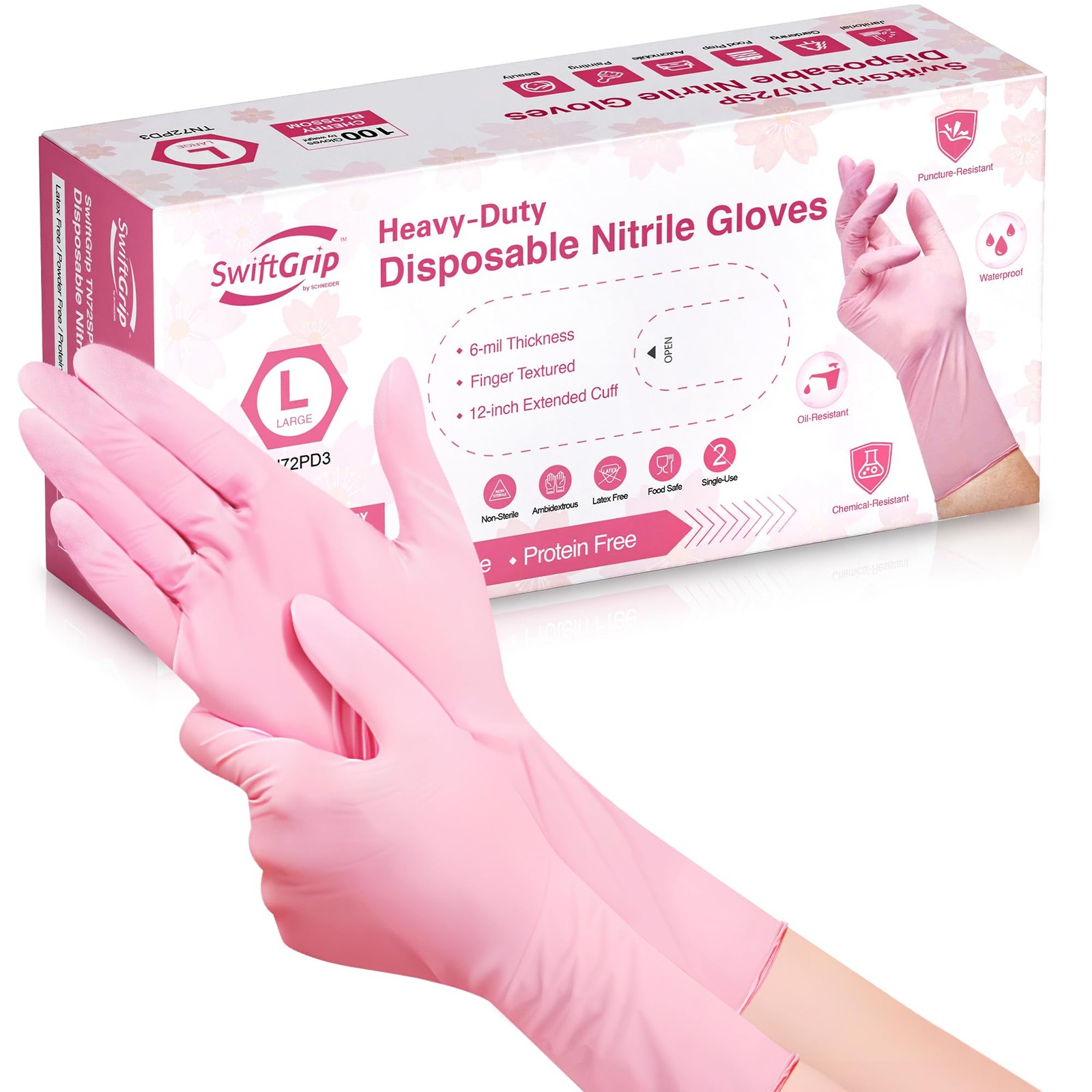 SwiftGrip Disposable Nitrile Dishwashing Gloves, Extended 12 Inches Cuff, 6mi…