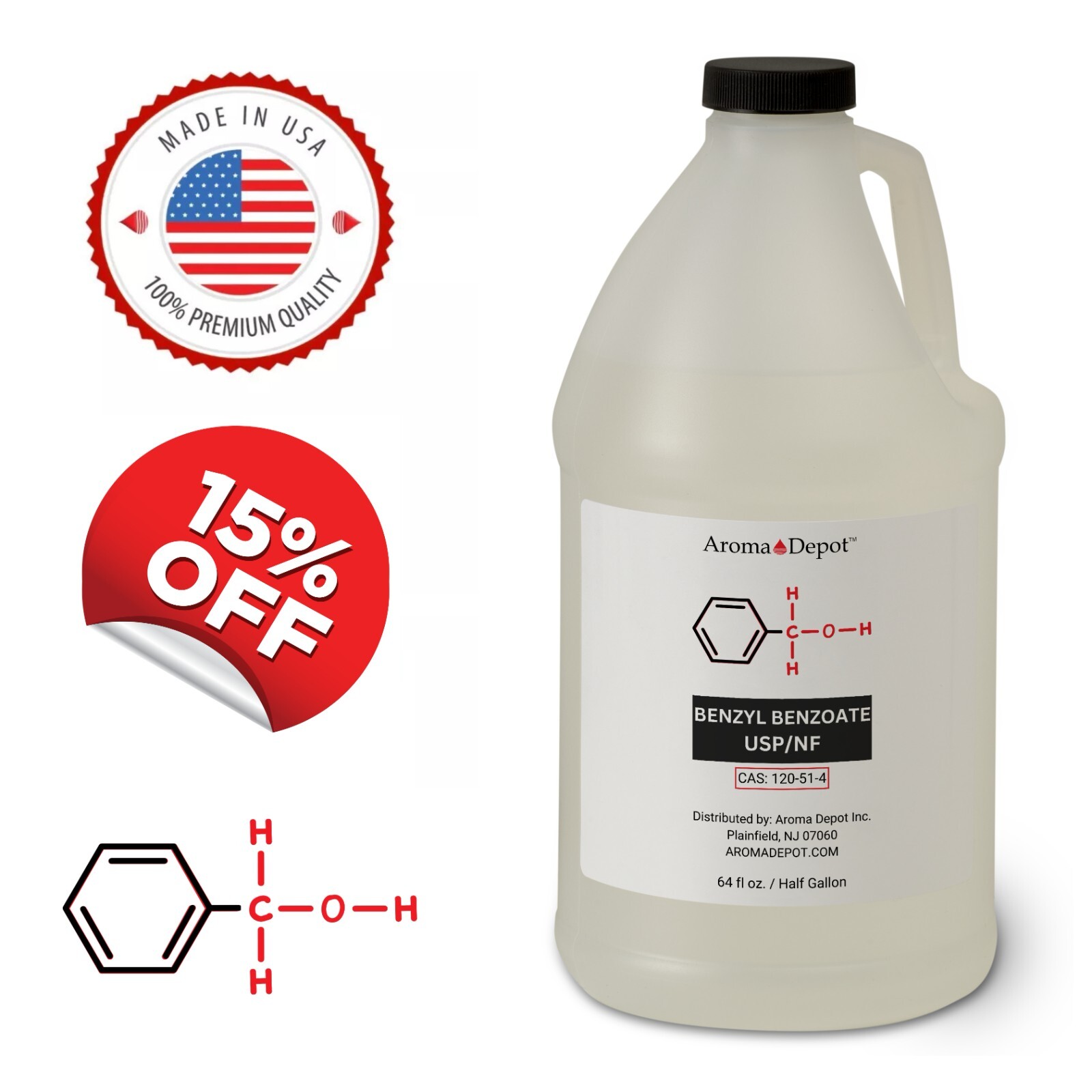 Benzyl Benzoate Half Gallon USP/NF Wholesale Cas: 120-51-4 Bulk Aroma, Cosmetics