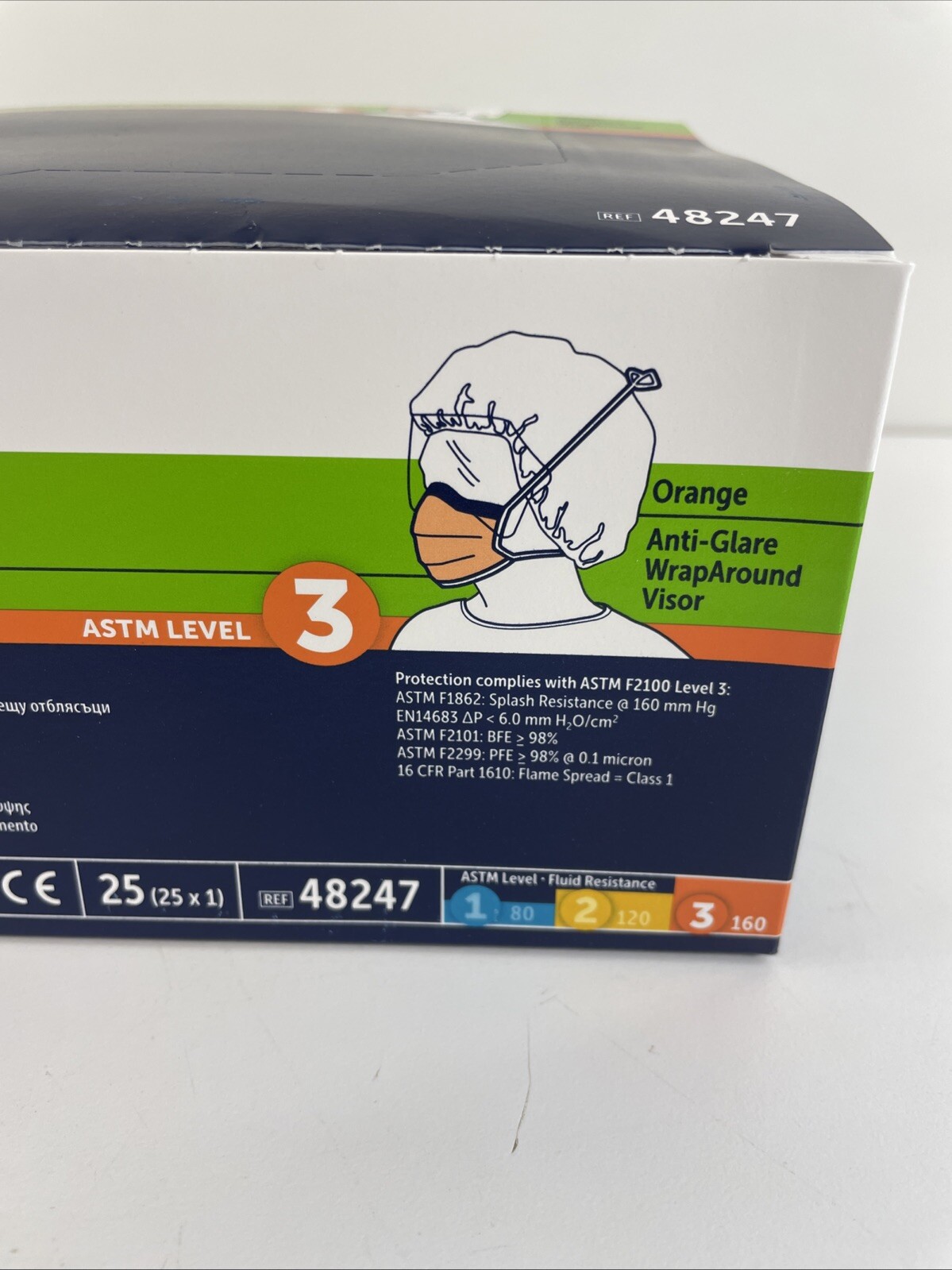 HALYARD 48247 FLUIDSHIELD 3 Disposable Mask, Fog-Free, WrapAround Visor QTY 25