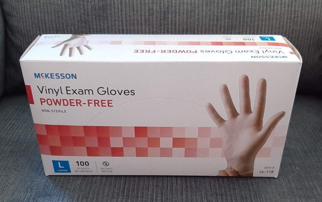 McKesson Vinyl Exam Powder Free Gloves Large (Pack of 100) (#14-118)
