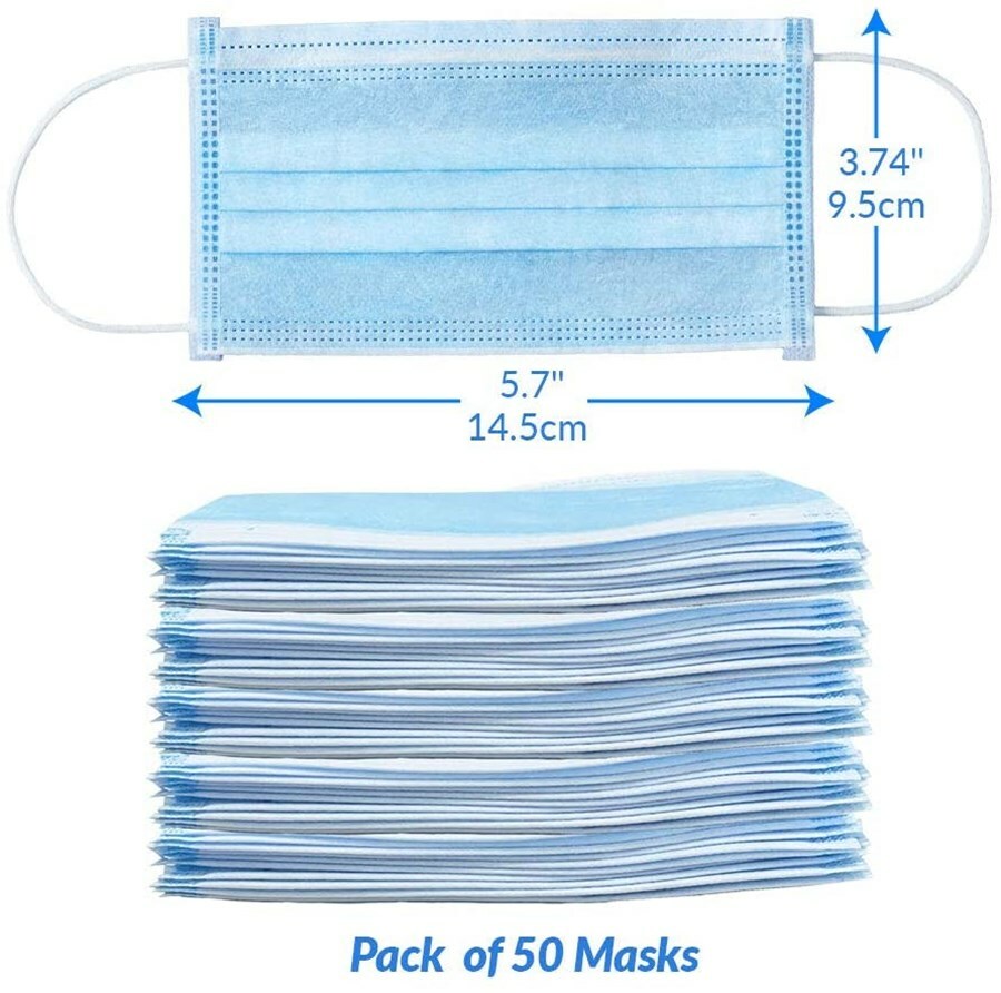 [Kids] Face Masks Disposable Earloop 50 Pcs Blue 3-Ply Unisex Mouth Nose Cover