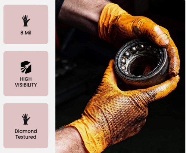 5/100’s (500) XX-LARGE 8 Mil Diamond Textured Orange Nitrile Sure-Tac Gloves