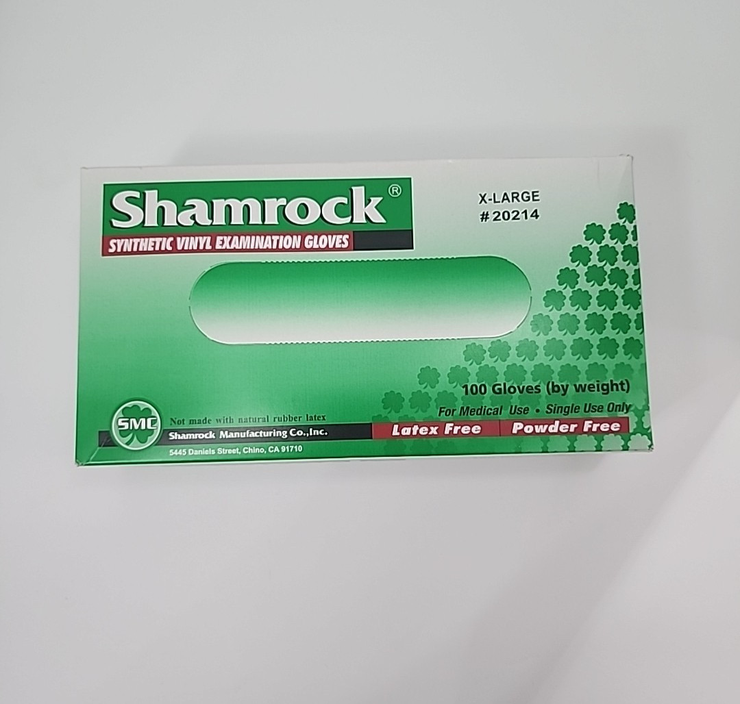 Shamrock Synthetic Vinyl Examination Gloves Powder Free X-Large 1 Box 100ct