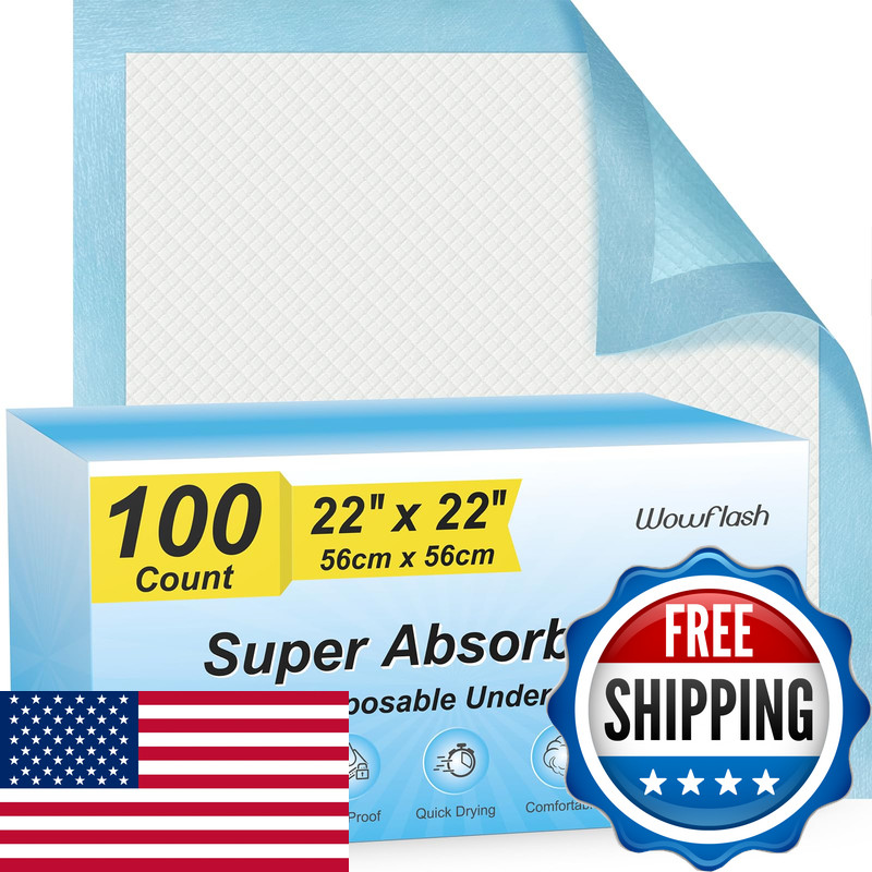 Wowflash 100 Count 22 X 22 Super Absorbency Disposable Underpads Leakproof