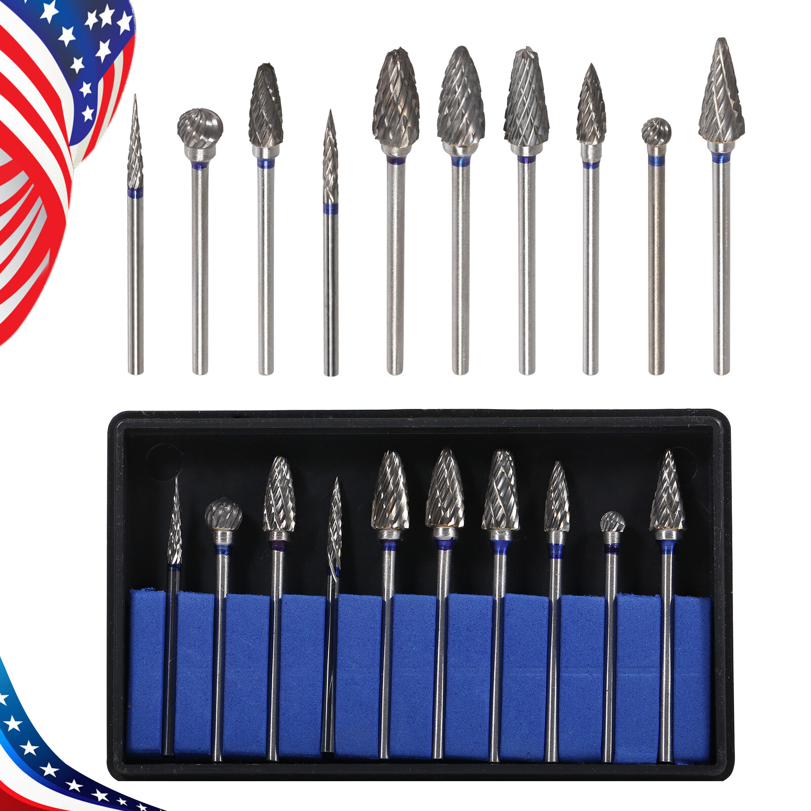 USA Dental Lab 2.35MM Shank Polishing Bur Drills Carbide Steel Burs Burrs 10 Pcs