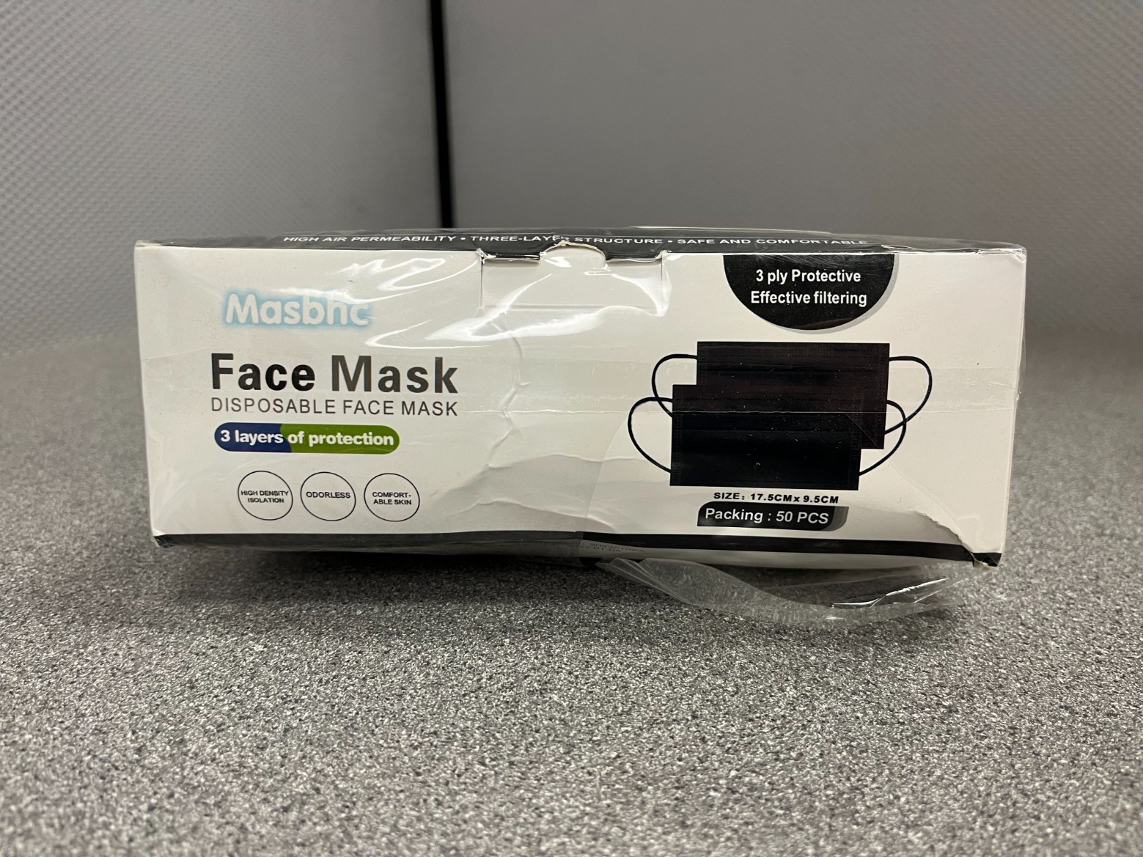 50pcs Black Masbhc Face Mask DISPOSABLE FACE MASK 3 Layers of Protection