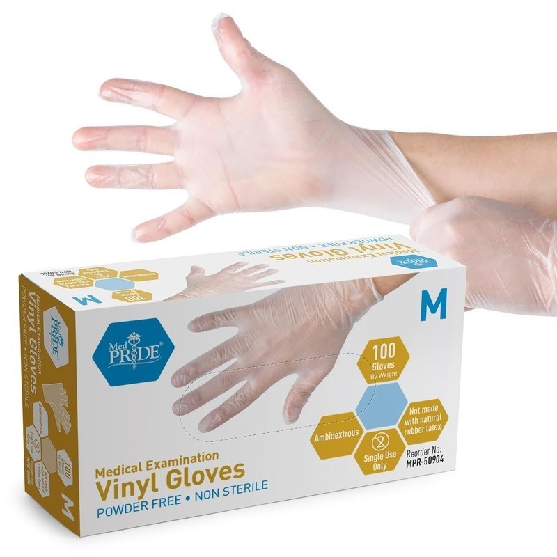 Heavy Duty Vinyl Gloves Medium Disposable Clear Exam Gloves 100 Pack Food Safe