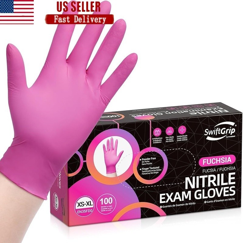 Fuchsia Nitrile Gloves Latex-Free Food-Safe Multipurpose Hand Protection 50ct US