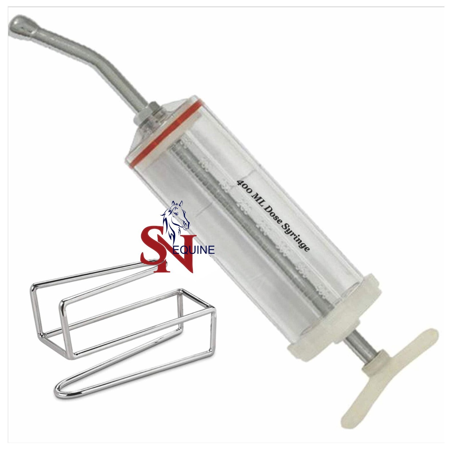 Equine Plastic Dose Syringe 400mL , and Cheek Retractor S,Steel, Nozzle