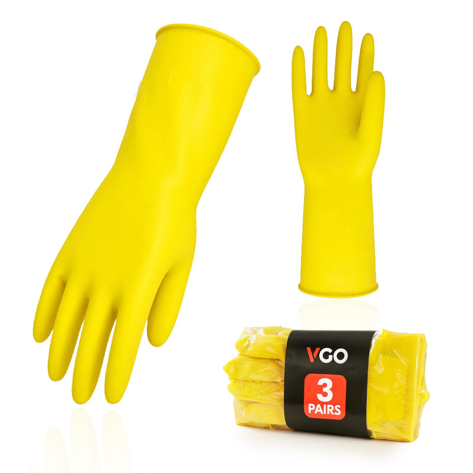 Vgo… 3-Pairs Reusable Household Gloves, Dishwashing gloves, Extra Thickness…