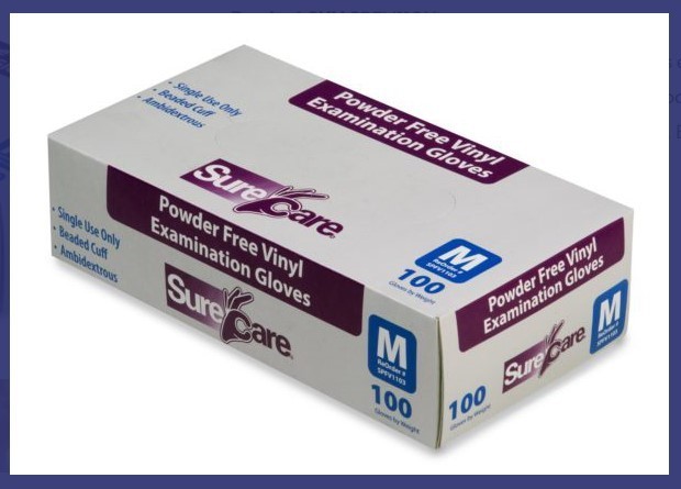 4-Sizes SureCare® Powder Free Vinyl Clear Examination 4 MIL 5/100 case