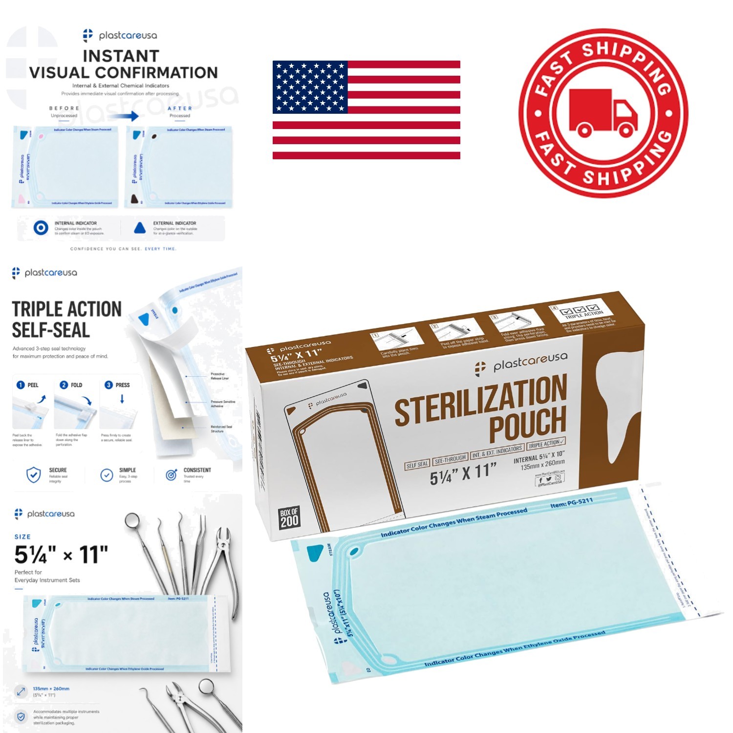 Sterilization Pouches 200 Count 5.25 x 10 Inch for Tool Organization and Safety