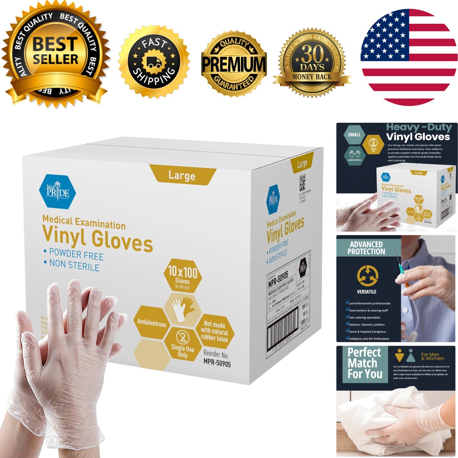 Ultra-Strong Disposable Vinyl Examination Gloves – Clear, Latex-Free, 1000 Count