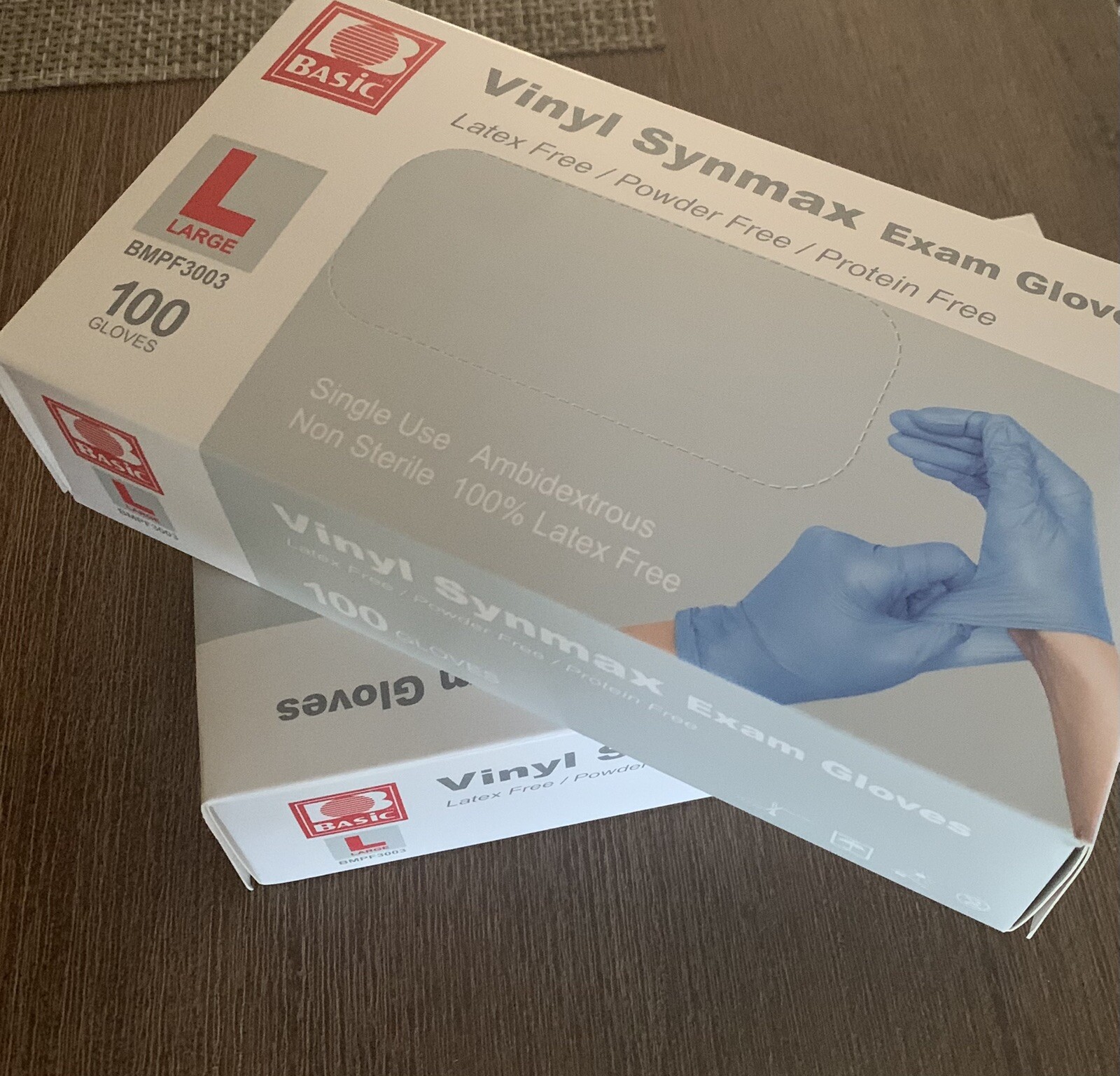 Basic BMPF-3003 Synmax Synthetic Large Vinyl Gloves, 2 Boxes
