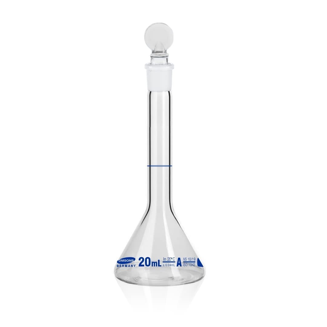 Omsons Glassware|Volumetric Flask|Class A| 20ml |Pack of 2|NABL Certificate|