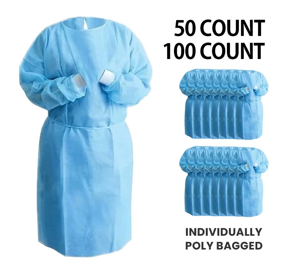 Isolation Gowns Disposable AAMI Level 3 Blue Medical Size MEDIUM- 50/100 PCS