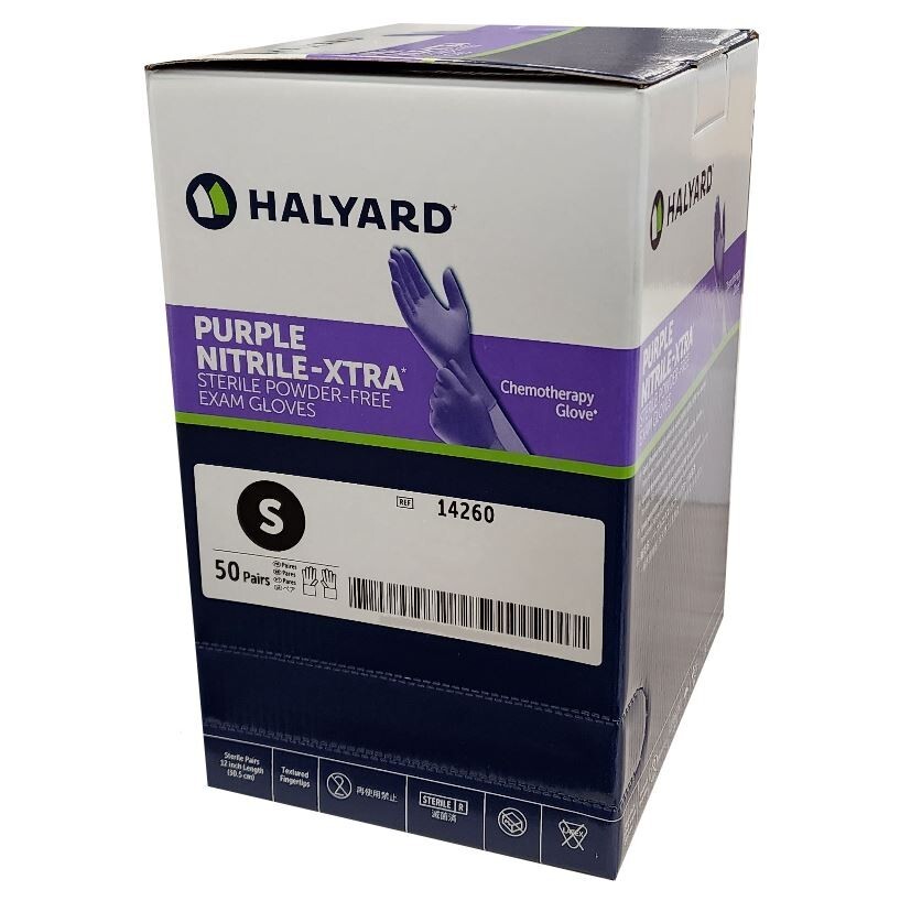*50-Pairs* Halyard Nitrile-Xtra PF Chemotherapy Exam Glove Purple Sterile 14260