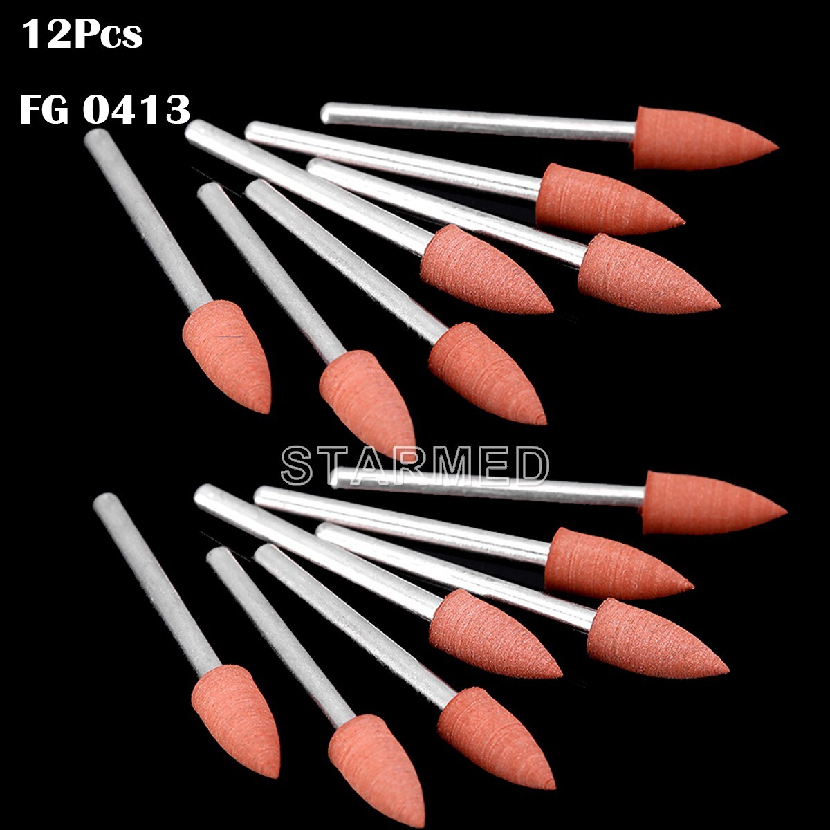12pc Dental Friction Grip 0413 Brown Silicone Polisher Abrasive Mini Point 1.6mm