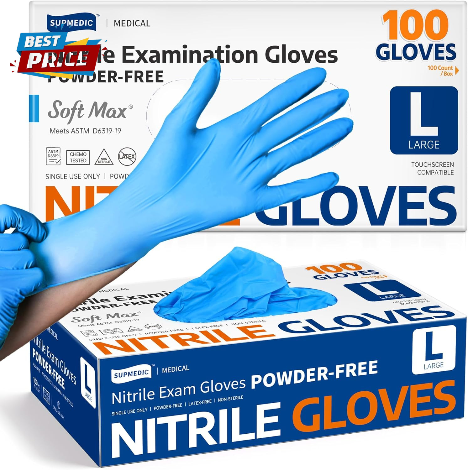 Medical Soft Max™ Nitrile Exam Gloves, 100 Count Latex-Free Powder-Free Non-Ster
